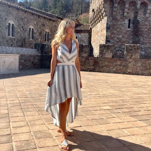 Women’s Size Small High Low Cut Out Vacation Dress Honeymoon White Gray - Picture 7 of 15